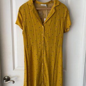LUSH Dark Yellow Patterned Shirt Dress